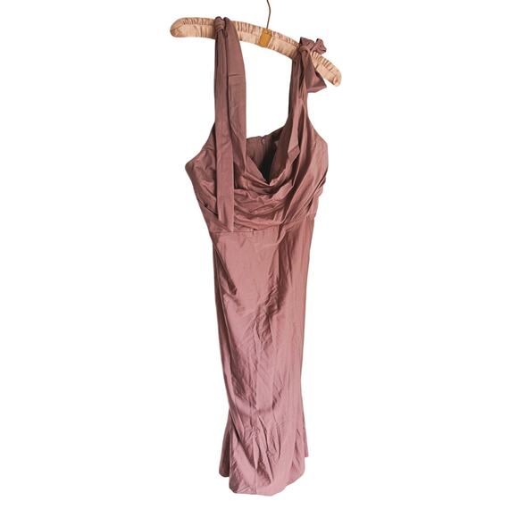 Bari Jay Satin Shoulder Tie Cowl Neck Midi Dress Mauve Pink XL Cocktail Event - Picture 5 of 6